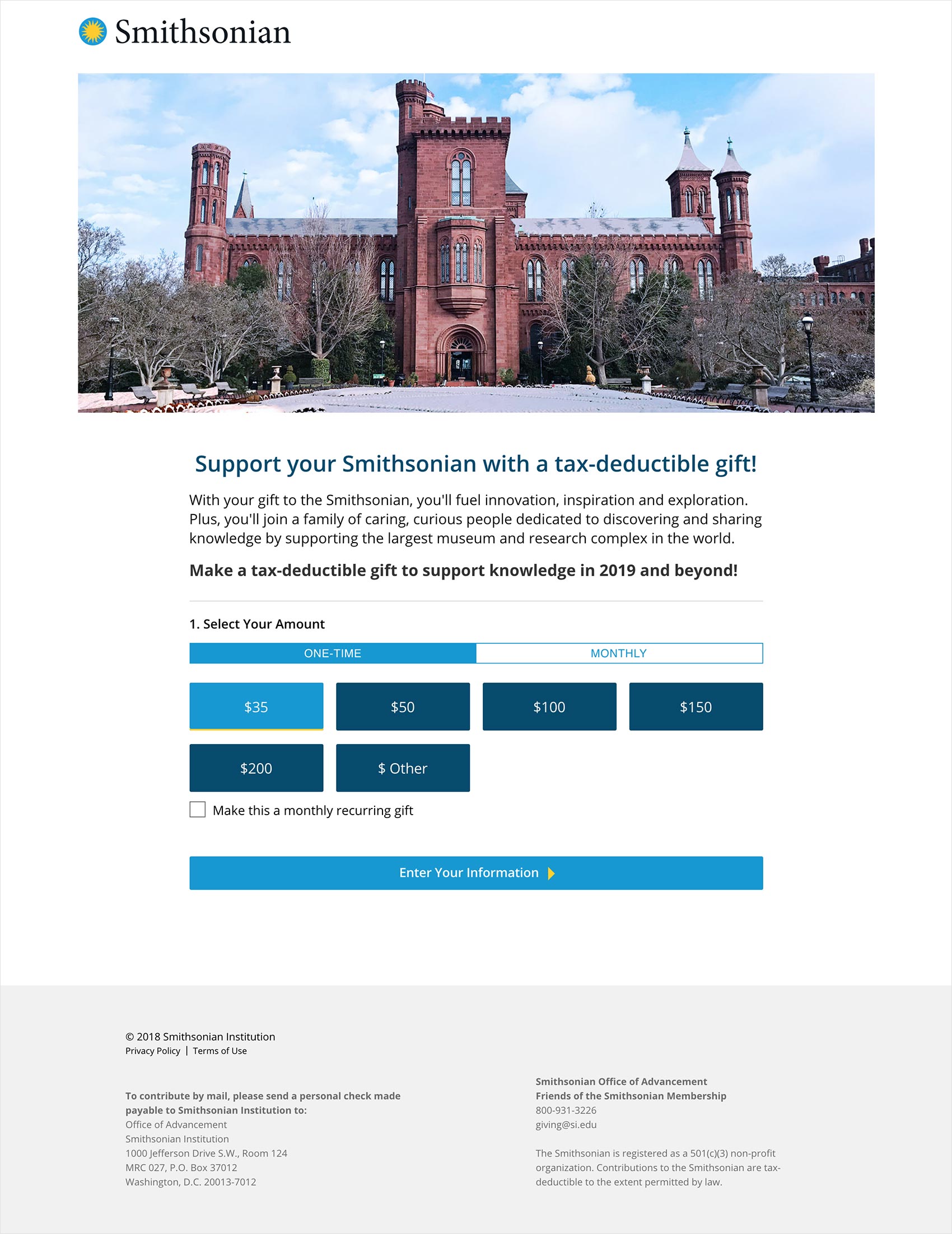 Smithsonian Institute donation form